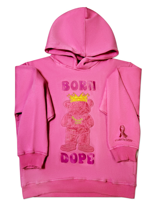 Born Dope Bear Hoodie(Breast Cancer Awareness Edition)