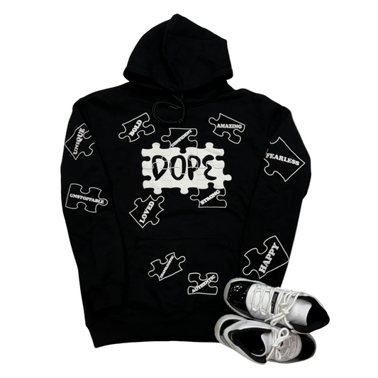 Piecing It Together Hoodie Puff Print Black
