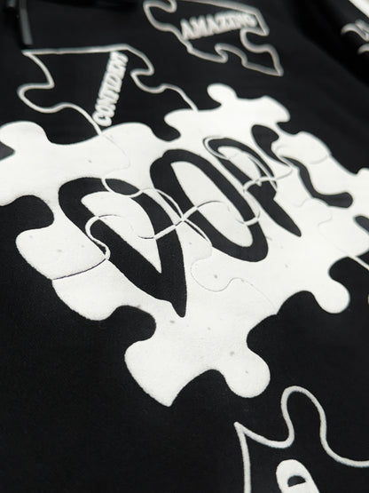 Piecing It Together Hoodie Puff Print Black