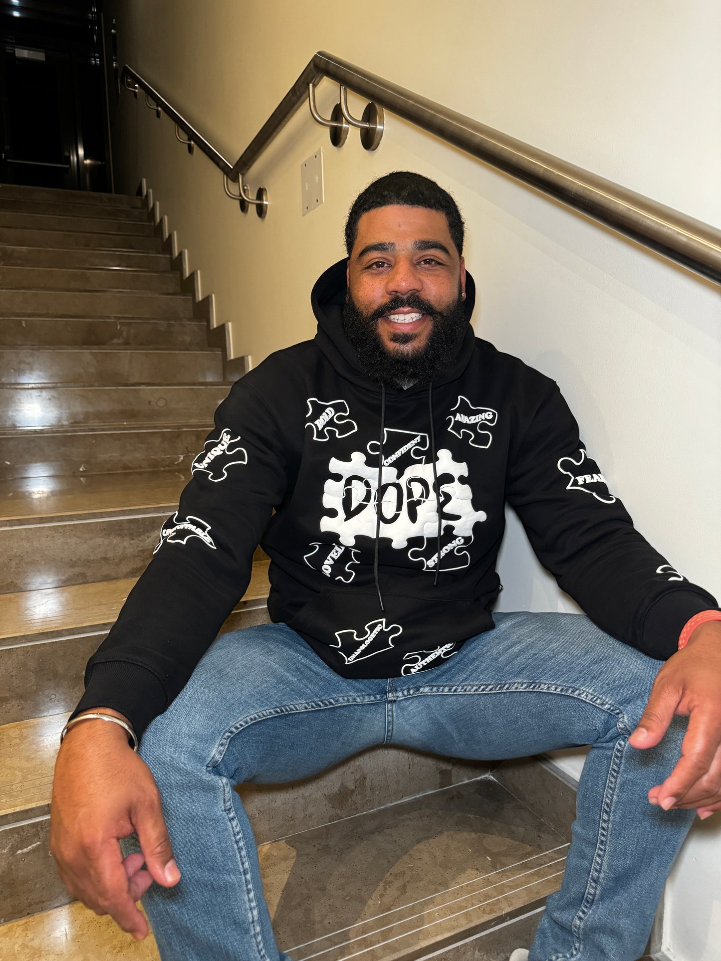 Piecing It Together Hoodie Puff Print Black