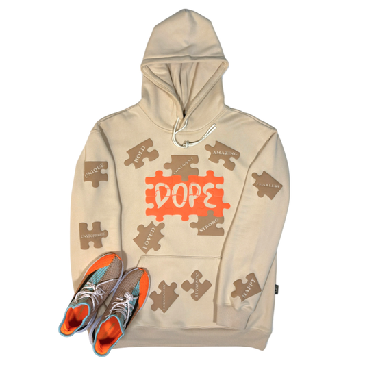 Piecing It Together Hoodie Puff Print Tan