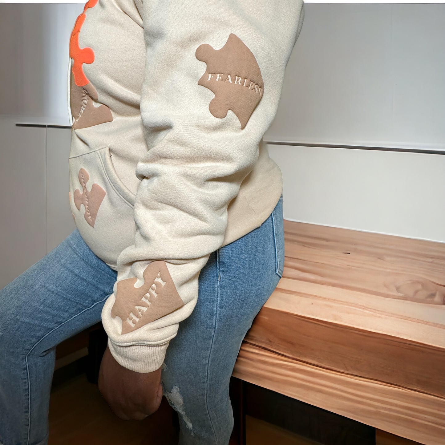 Piecing It Together Hoodie Puff Print Tan